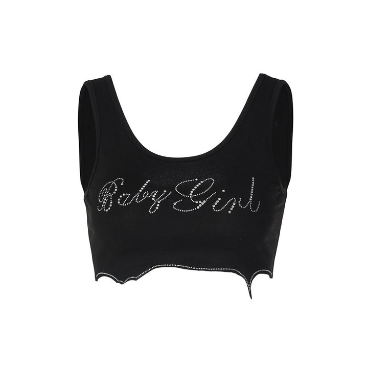 Damen Crop-Top mit glitzerndem Schriftzug und trendy Schnitt Drune