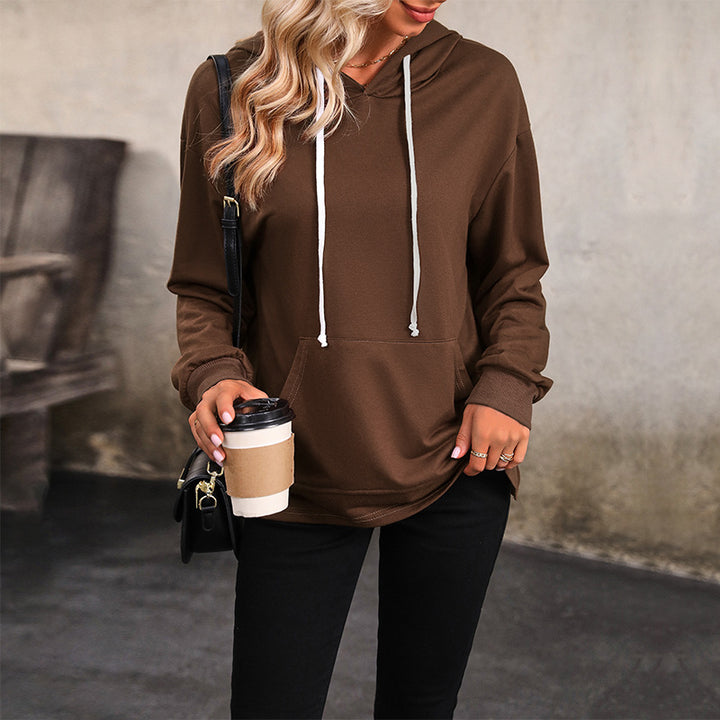 Damen lässiger Hoodie mit praktischer Kängurutasche und verstellbarem Tunnelzug Drune