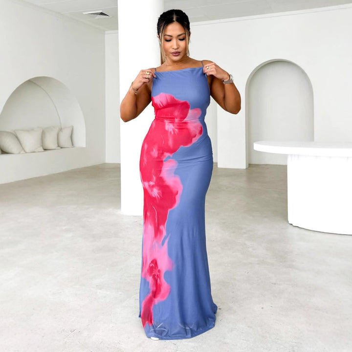Damen Elegantes Maxikleid mit floralem Print und schmalen Trägern Drune