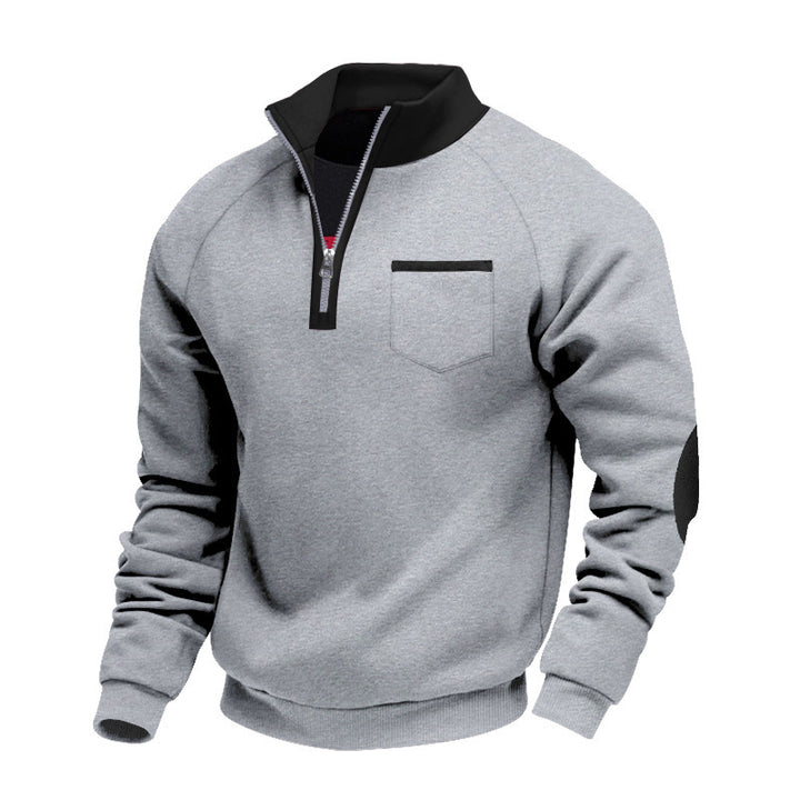 Herren nan Fleece-Quarterzip Pullover mit Brusttasche und Ellbogenpatches Drune