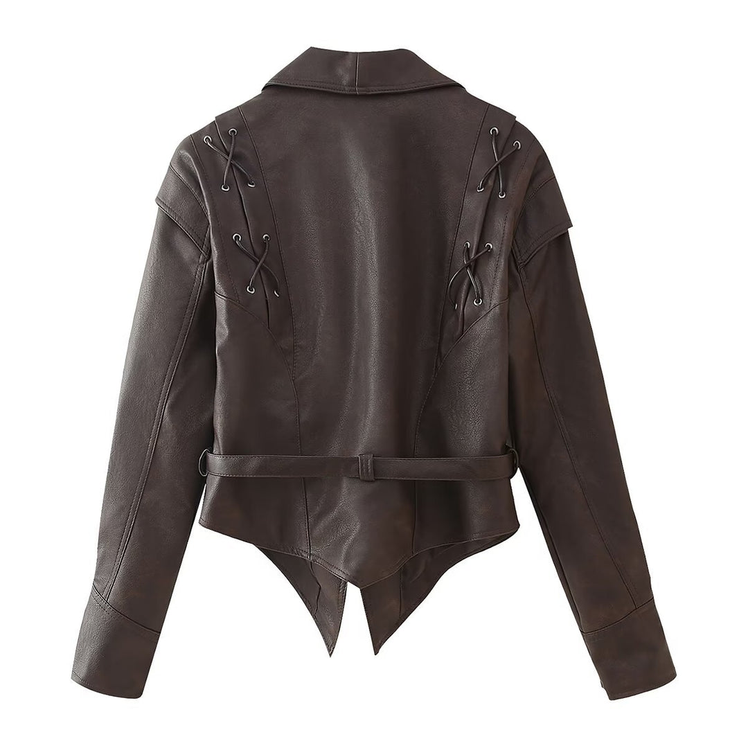 Damen Bikerjacke mit raffinierten Schnürdetails und tailliertem Schnitt Drune