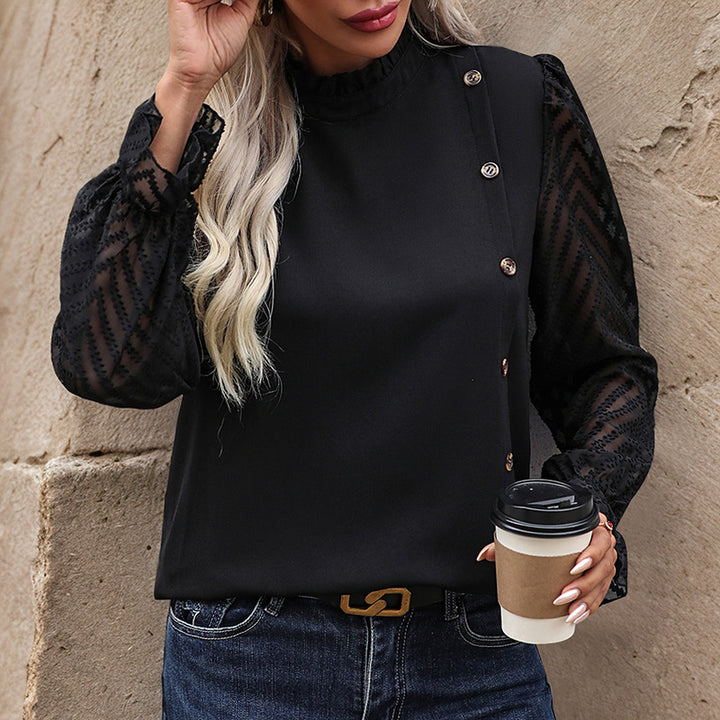 Damen Elegantes Blusenshirt mit transparenten Ärmeln und Knopfdetails Drune