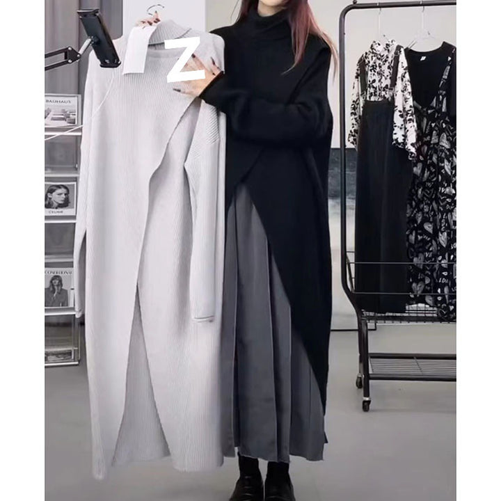 Damen Strickmantel mit hohem Kragen und asymmetrischem Schnitt Drune