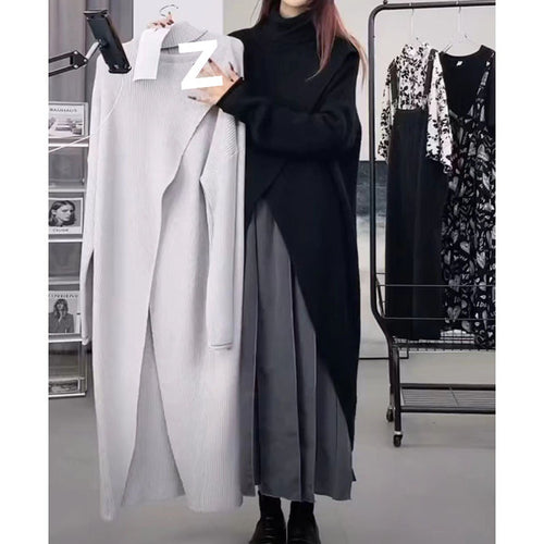 Damen Strickmantel mit hohem Kragen und asymmetrischem Schnitt Drune