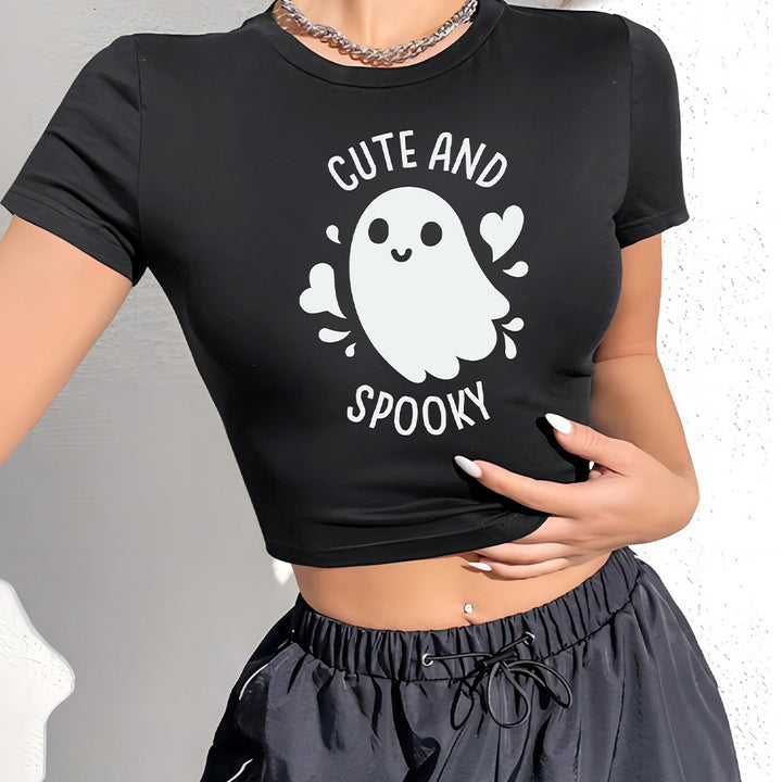 Damen Crop-Shirt mit verspieltem Geistermotiv Drune