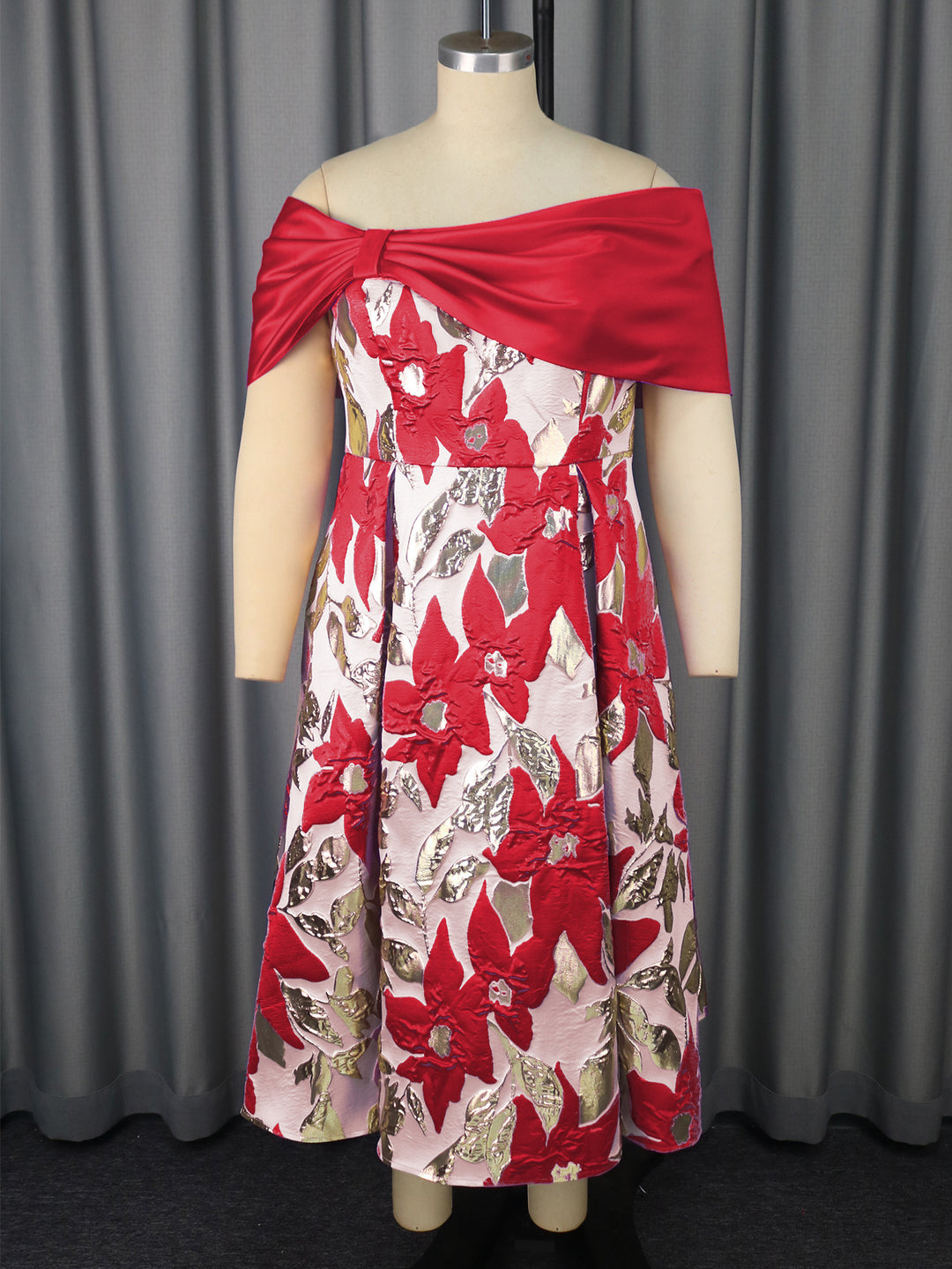 Damen Elegantes Abendkleid mit schulterfreier Applikation und floralen Motiven Drune