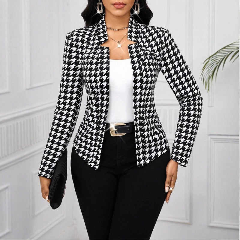 Damen modische Blazerjacke im Hahnentritt-Muster Drune
