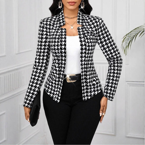 Damen modische Blazerjacke im Hahnentritt-Muster Drune