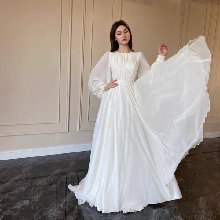 Damen Maxi-Party Kleid mit langen fließenden Ärmeln und Spitzenakzenten Drune