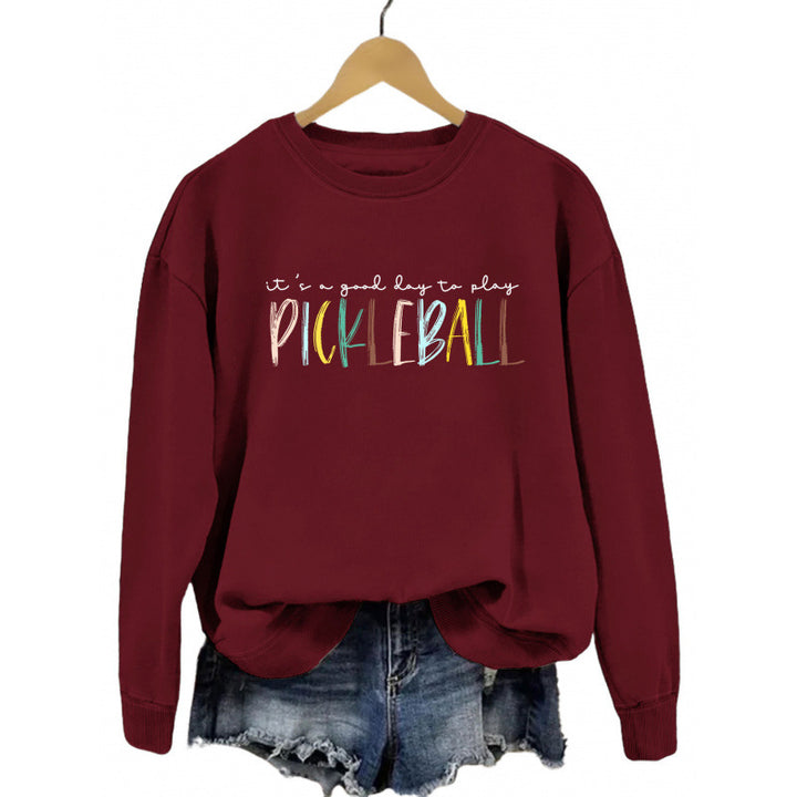 Damen lässiger Sweatshirt mit buntem Pickleball-Druck Drune