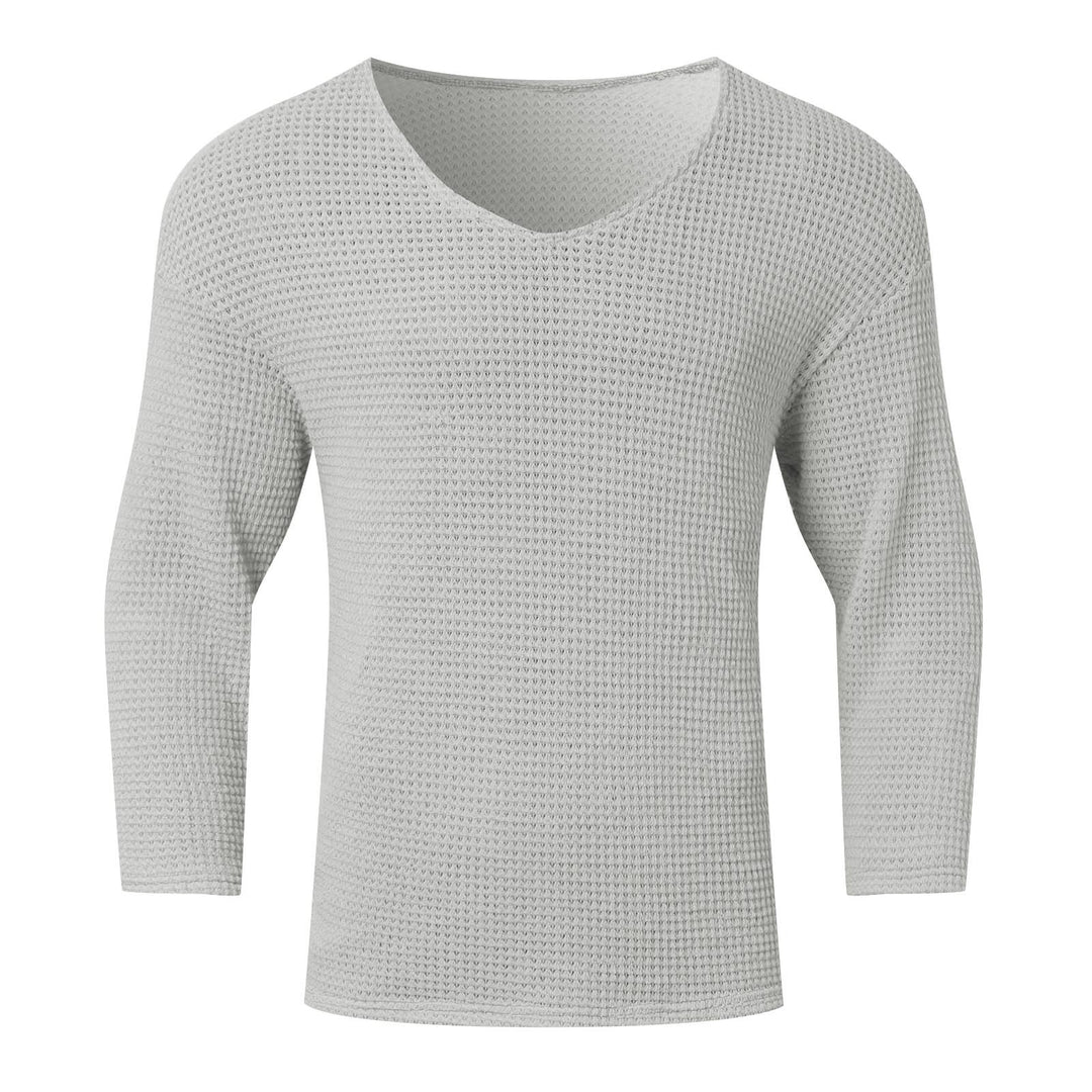 Herren Waffelstruktur V-Ausschnitt Langarmshirt Drune