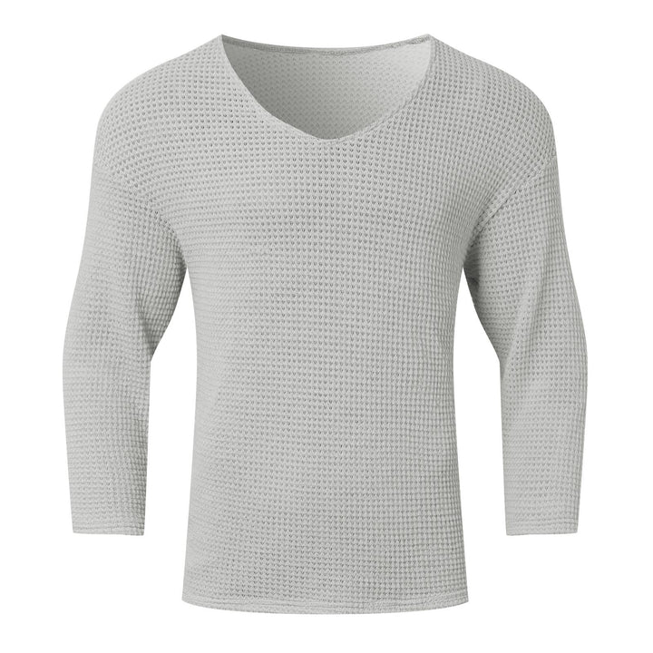 Herren Waffelstruktur V-Ausschnitt Langarmshirt Drune
