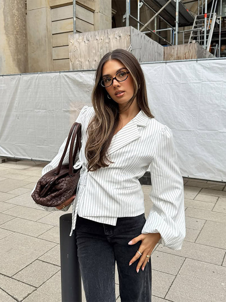 Damen elegante Taillierte Bluse mit voluminösen Ärmeln Drune
