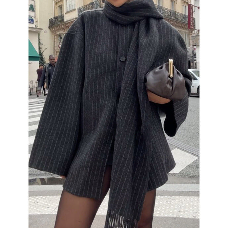 Damen Modische und lässige Wolljacke mit schickem Kragen Drune
