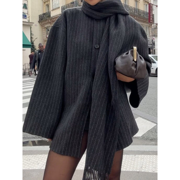 Damen Modische und lässige Wolljacke mit schickem Kragen Drune