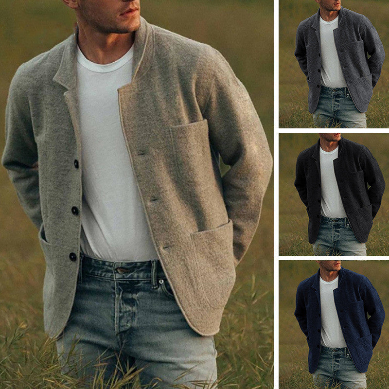 Herren lässige Strickjacke mit aufgesetzten Taschen und modernem Schnitt Drune