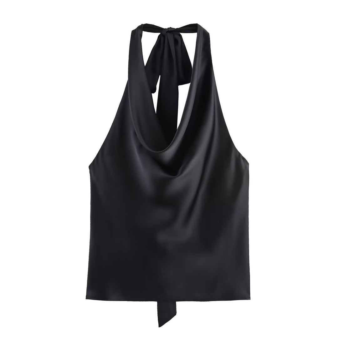 Damen Edles Haltertop mit fließendem Schnitt und eleganter Rückenbinde Drune