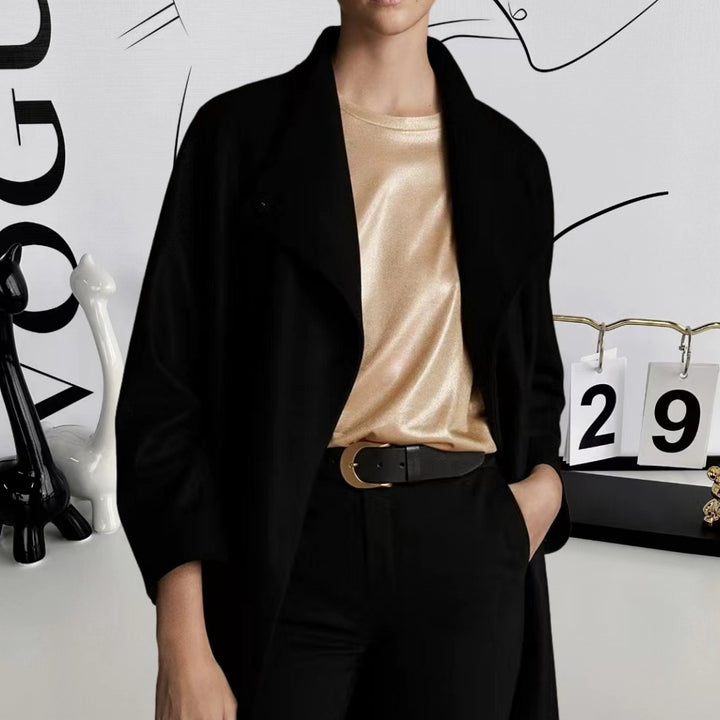 Damen Elegantes glänzendes T-Shirt mit Rundhalsausschnitt und lockerer Passform Drune