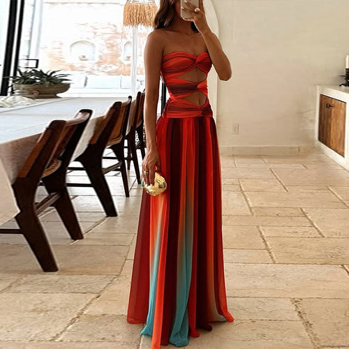 Damen strapless Maxi-Kleid mit raffinierten Cut-Out-Details Drune