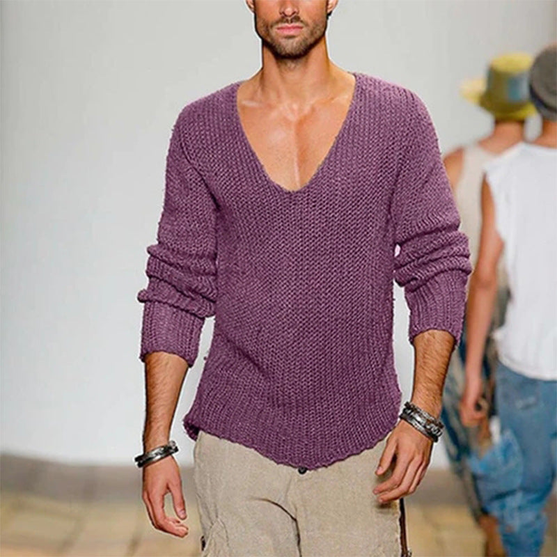 Herren lässiger Strickpullover mit tiefem V-Ausschnitt und komfortablem Schnitt Drune