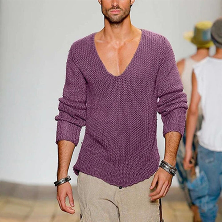 Herren lässiger Strickpullover mit tiefem V-Ausschnitt und komfortablem Schnitt Drune