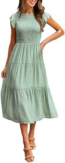 Damen Midi-Kleid mit elegantem geflochtenem Oberteil und leichtem Baumwollrock Drune