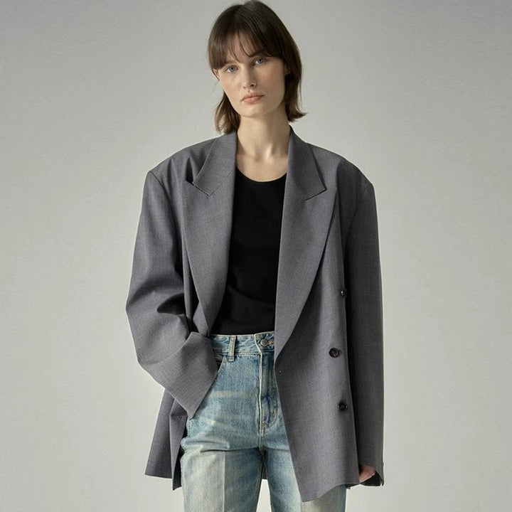 Damen Modischer ausgefallener Blazer mit doppelter Knopfreihe und oversized Schnitt Drune