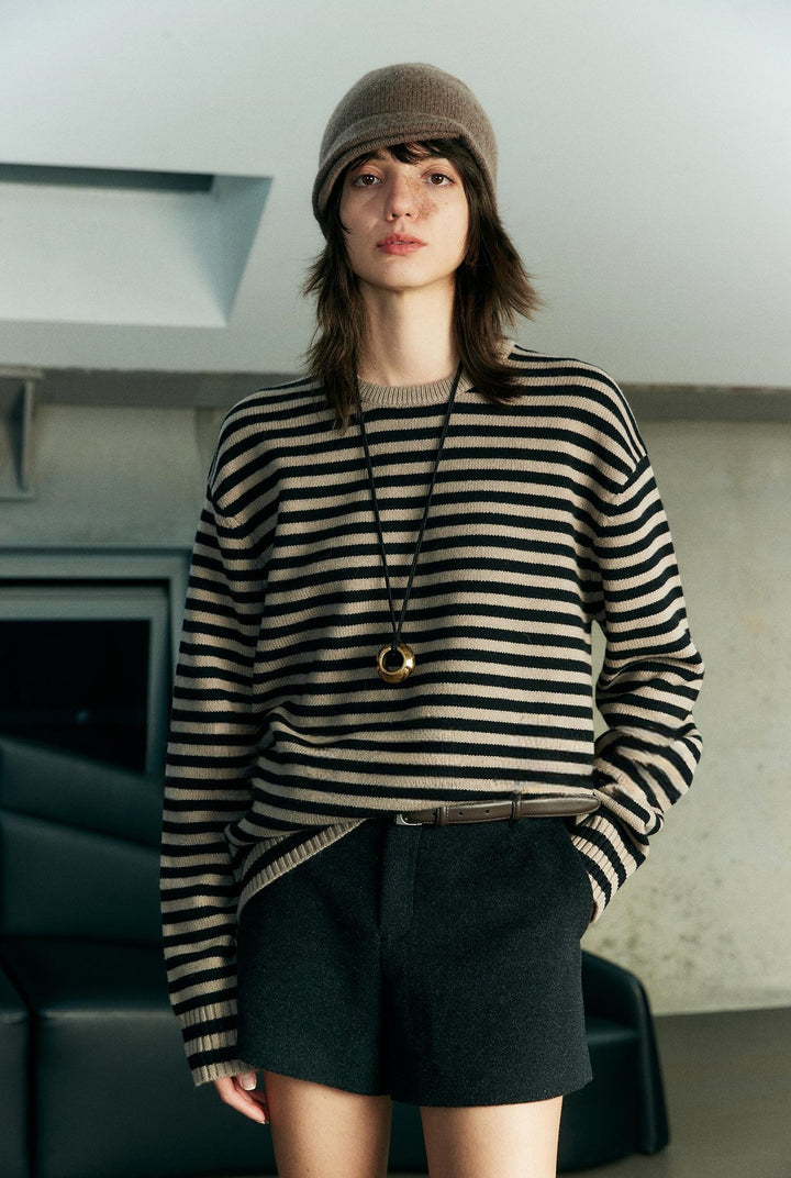 Damen Modischer Rollkragenpullover mit Streifenmuster Drune