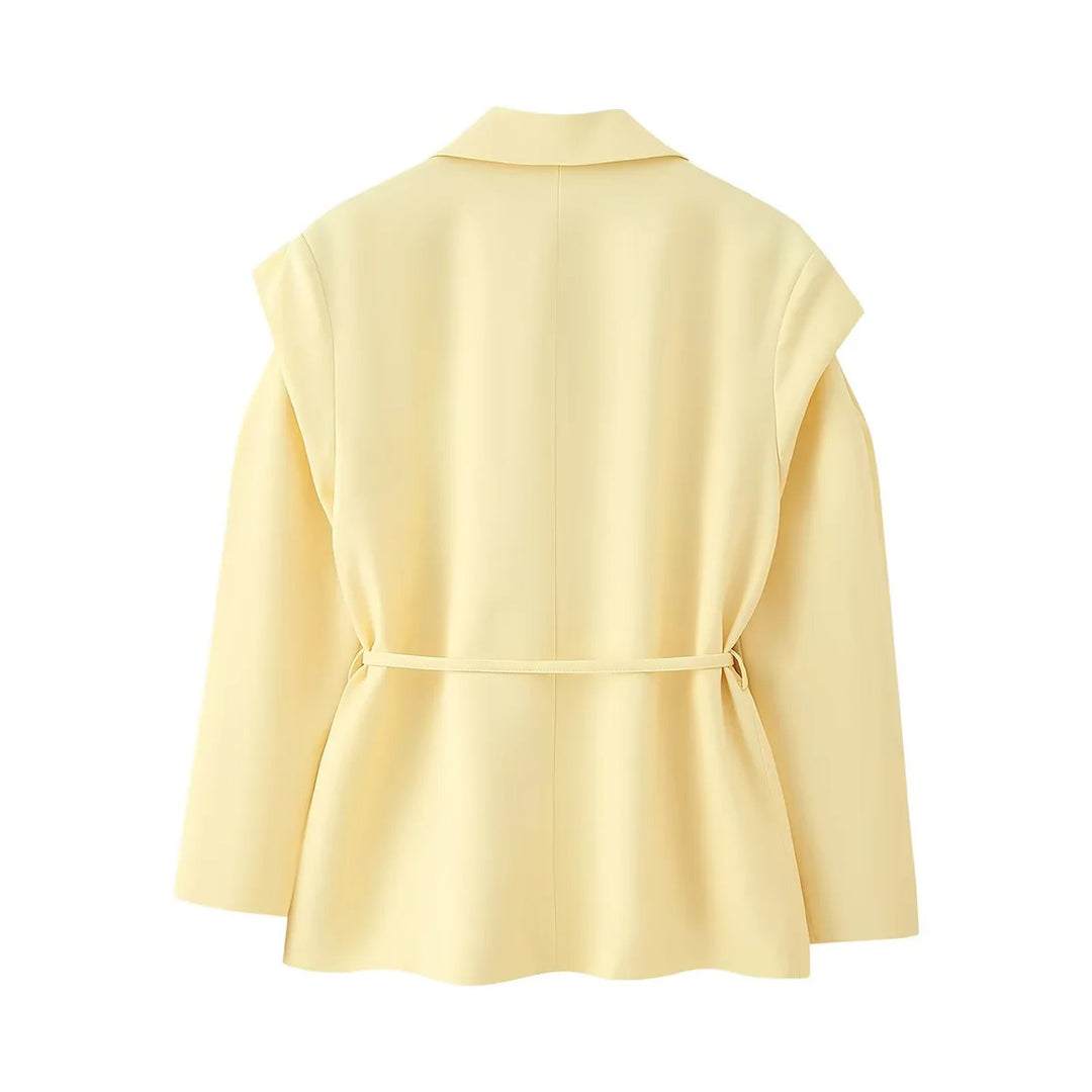 Damen elegante Oversized-Blazerjacke mit Gürtel und Schulterpolstern Drune