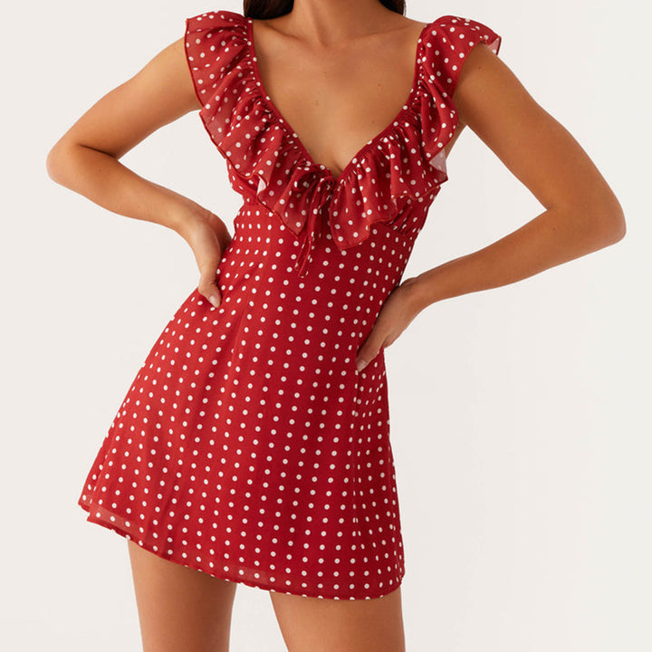 Damen Sommerkleid mit Rüschendetails und Blumenmuster Drune