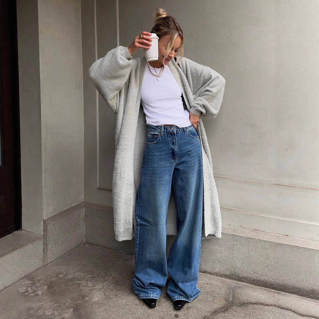 Damen Flauschiger Cardigan mit überschnittenen Schultern Drune