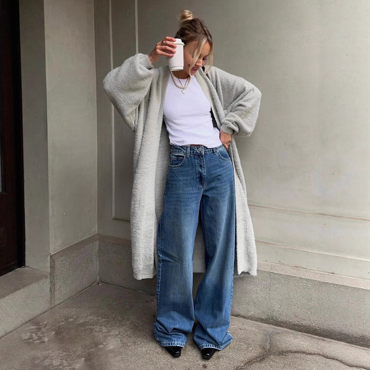 Damen Flauschiger Cardigan mit überschnittenen Schultern Drune