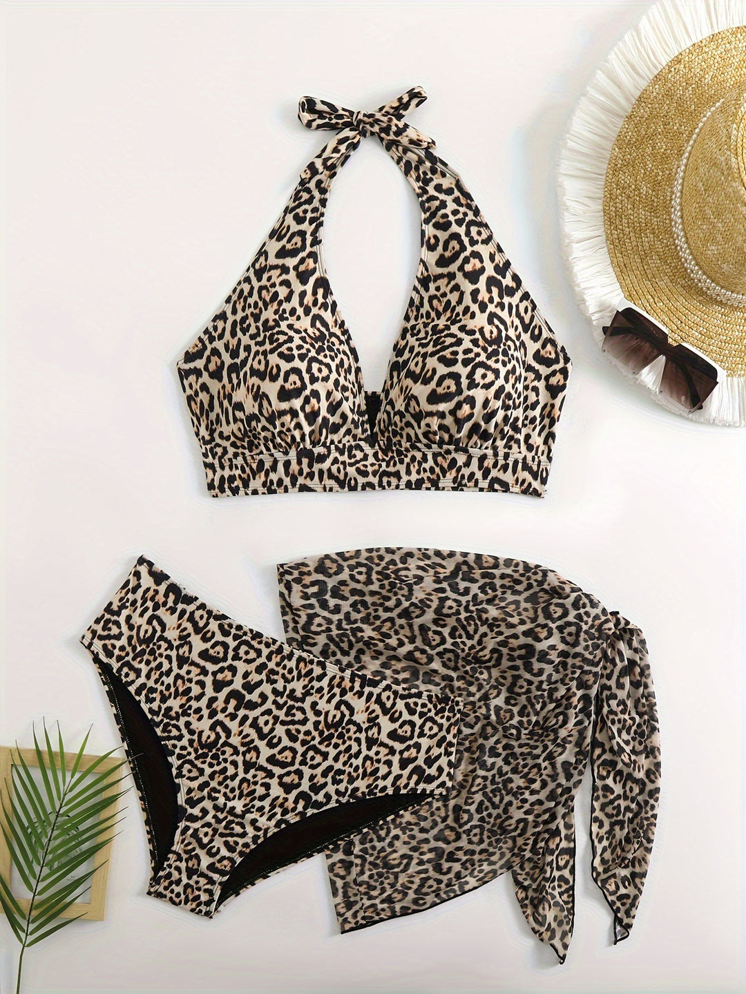 Damen Triangel-Bikini-Set mit edlem Wickeltuch und raffiniertem Animal-Print Drune