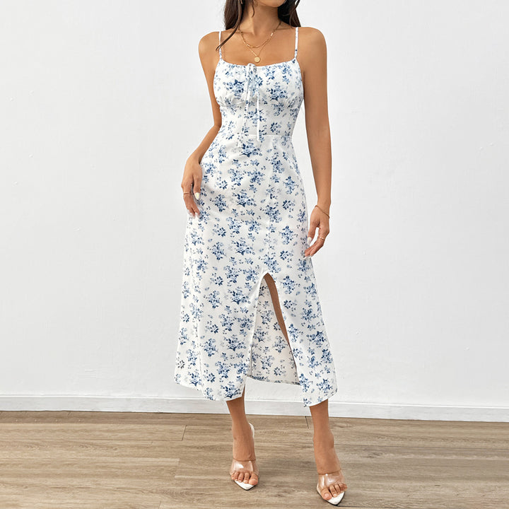 Damen Maxikleid mit floralem Muster und eleganten Spaghettiträgern Drune