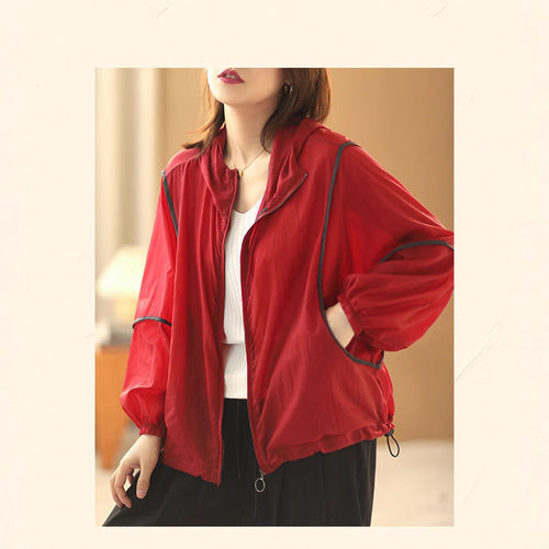 Damen leichte Kapuzenjacke mit elastischem Saum und reflektierenden Details Drune