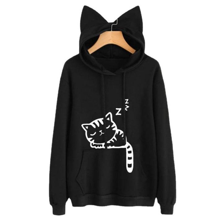 Damen Kapuzenpullover mit Katzenohren und süßem Druck Drune