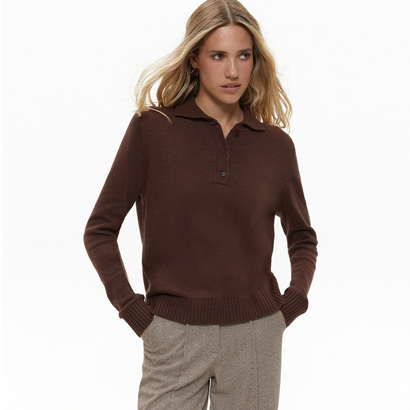 Damen eleganter Strickpullover mit Kragen Drune