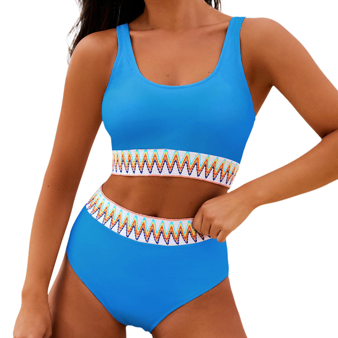 Damen Hoch tailliertes Bikini-Set mit modischem gestreiftem Bund Drune