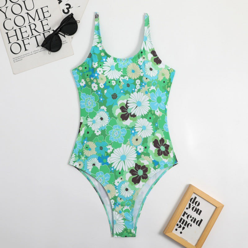Damen Einteiliger Badeanzug mit floralem Muster und hohem Beinausschnitt Drune