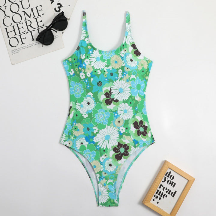 Damen Einteiliger Badeanzug mit floralem Muster und hohem Beinausschnitt Drune