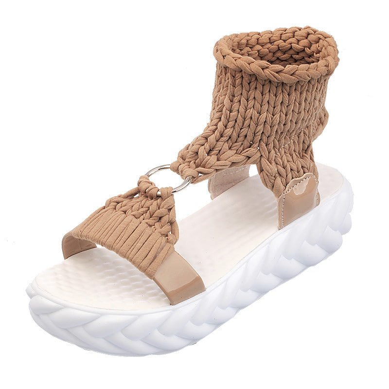 Damen nan handgewebte geflochtene Plateau-Sandalen mit ergonomischer Polstersohle Drune