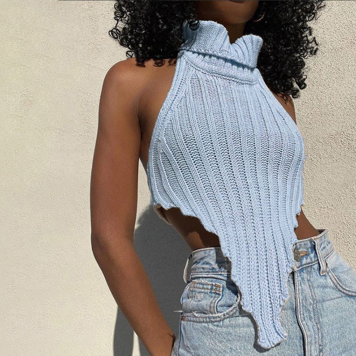 Damen cropped Stricktop mit hohem Kragen Drune