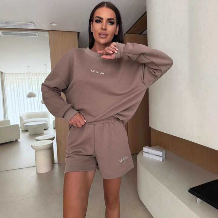 Damen lässiges Freizeit-Set mit oversized Sweatshirt und bequemen Shorts Drune