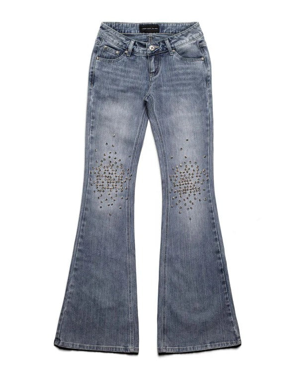 Damen Modische Bootcut-Jeans mit glitzernden Nieten Drune