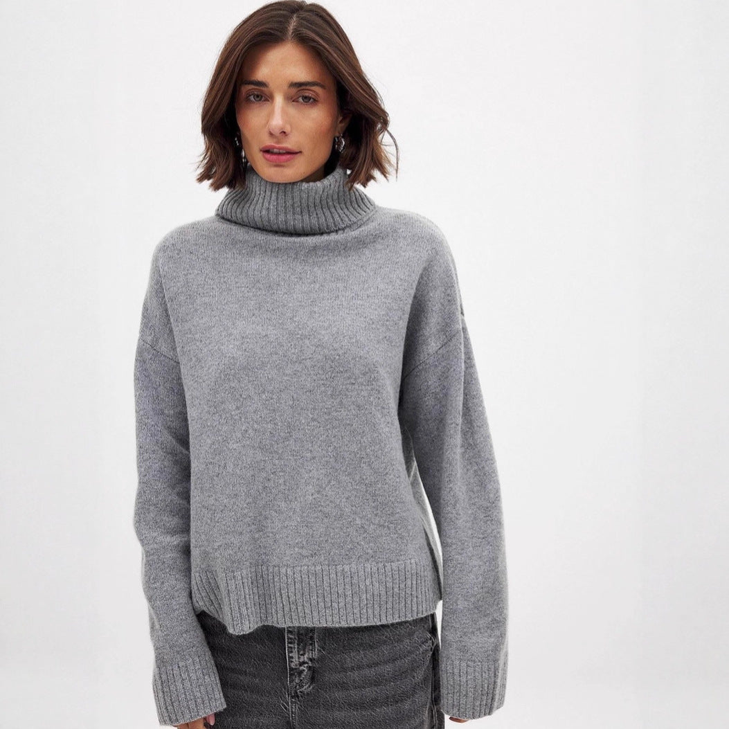 Damen lässiger Rollkragenpullover aus feinem Strickmaterial Drune