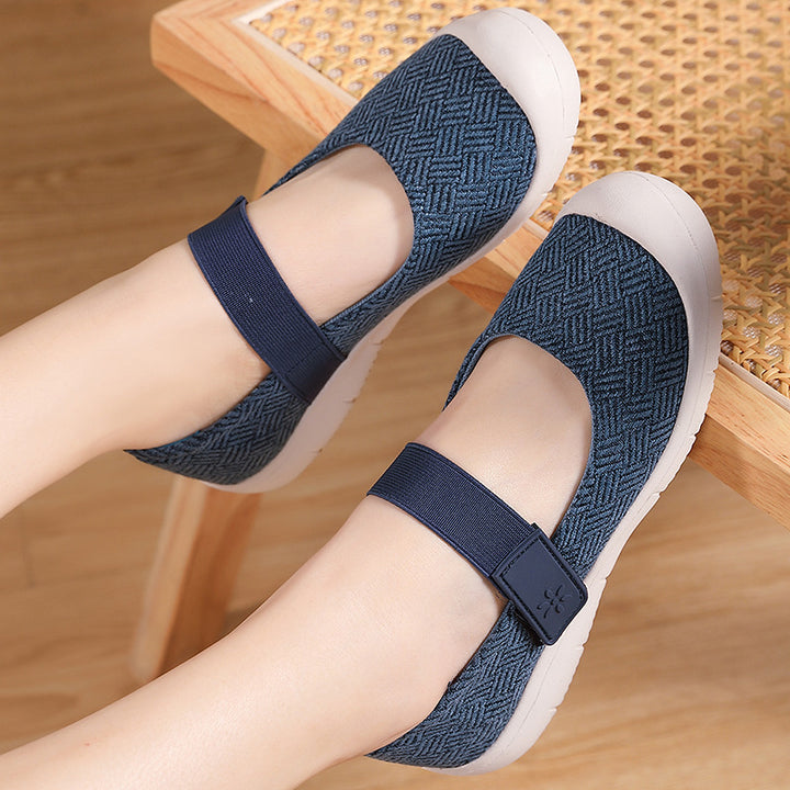Damen nan komfortabler Strick-Riemchen-Ballerina mit verstellbarem Klettverschluss und flexibler Gummilaufsohle Drune