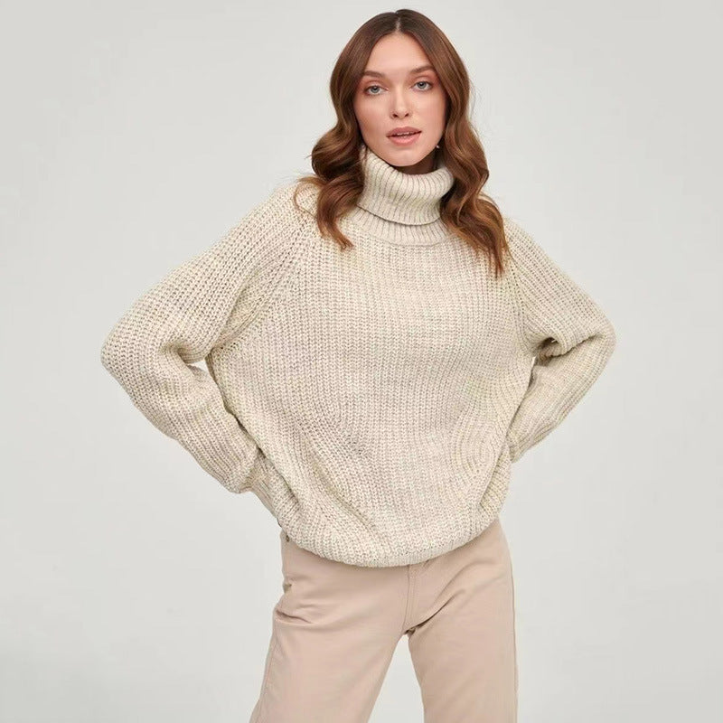Damen Grobstrickpullover mit hohen Kragen Drune