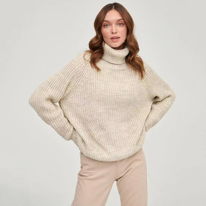 Damen Grobstrickpullover mit hohen Kragen Drune