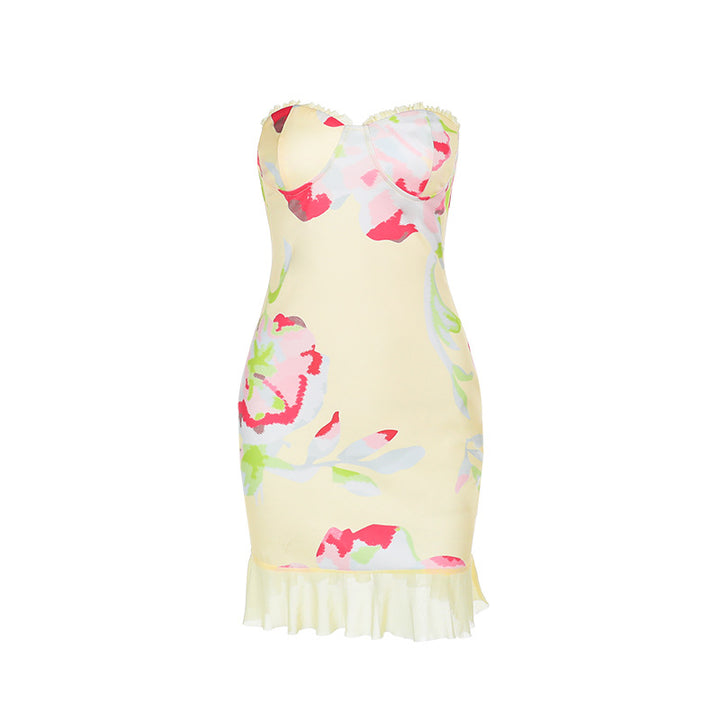Damen Cocktail-Kleid mit floralem Design und korpetierraffiniertem Schnitt Drune