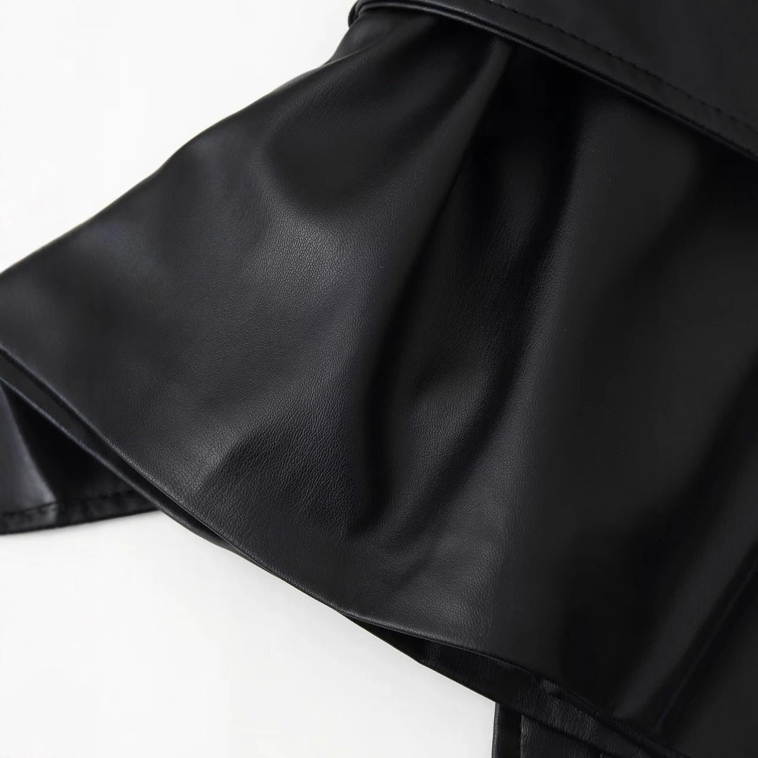 Damen Kunstlederjacke mit eleganten Knopfdetails und Gürteldesign Drune